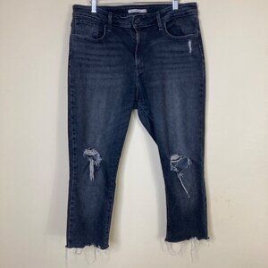 Levis 721 High Rise Skinny Jeans Womens Size 32 Distressed Black Denim Raw Hem